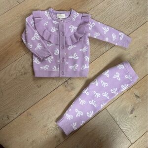 Kids Lavender Bow Print Sweater Set